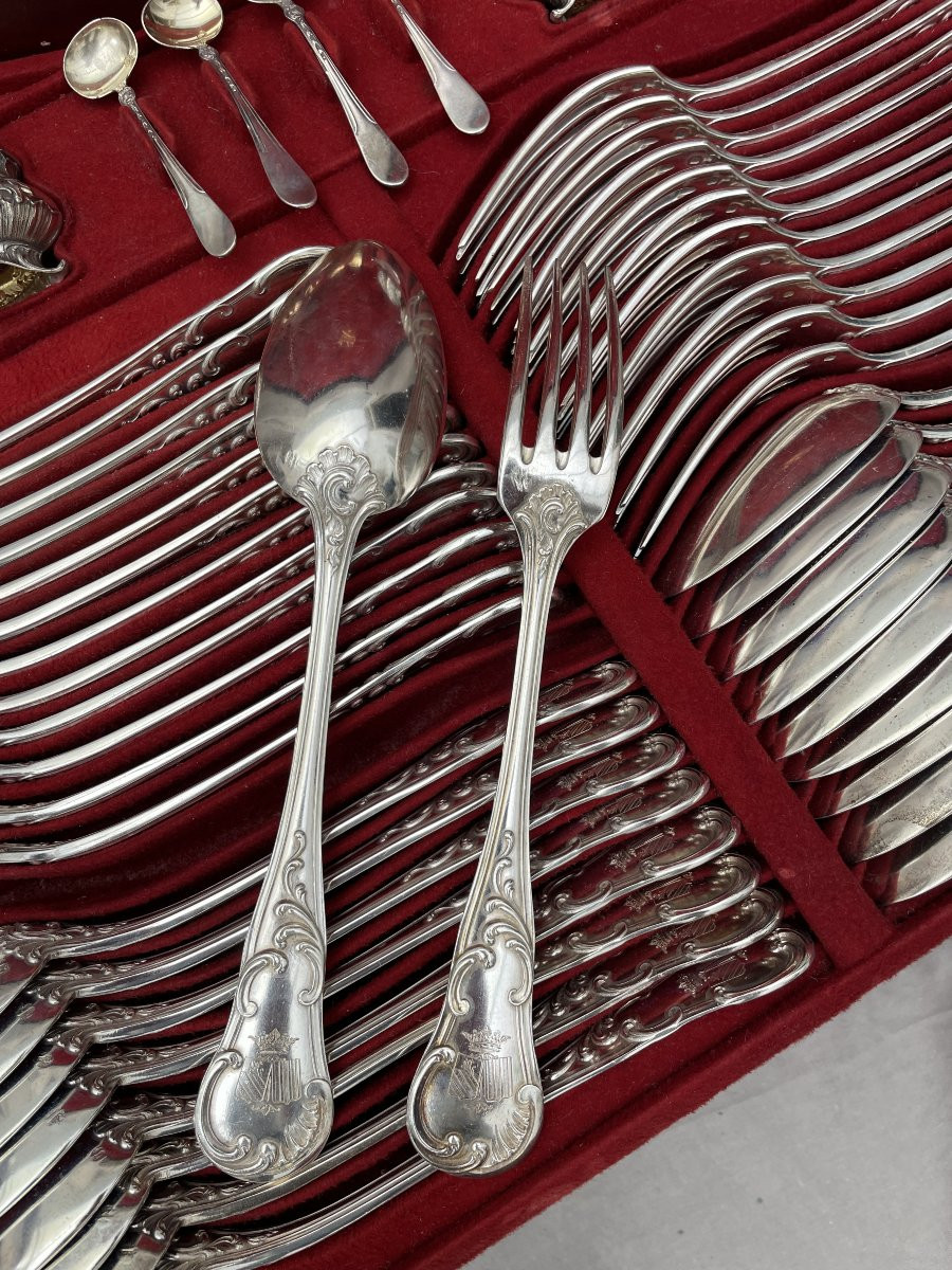 Pierre François Queillé  Louis Philippe  Menagère  Armes famille du Crest Argent 5.300 KG XIXèm-photo-8