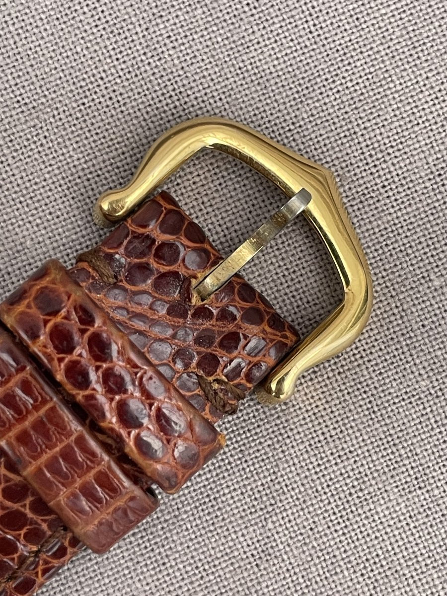 CARTIER Montre bracelet lézard "Must Tank" en vermeil mécanique cadran ivoire chiffres romains -photo-2