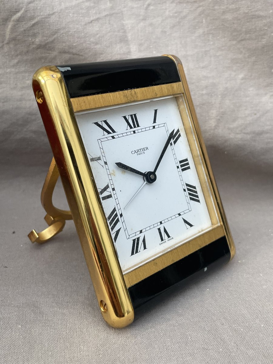 CARTIER. Pendulette Tank de voyage bureau 1983 écrin boîte papiers société suisse 1857-1982-photo-3