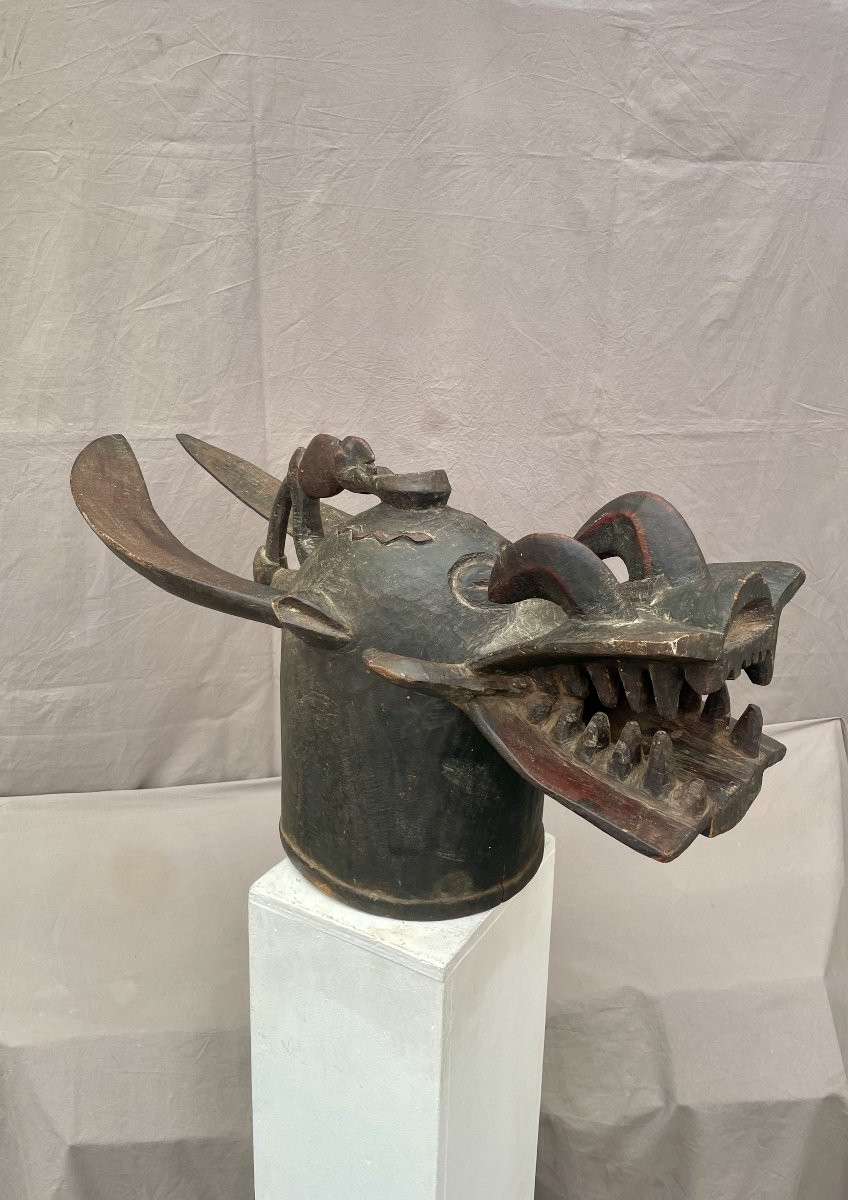 Fire-breathing Helmet Mask Senufo People Ivory Coast Wood H. 80 Cm African Art -photo-5