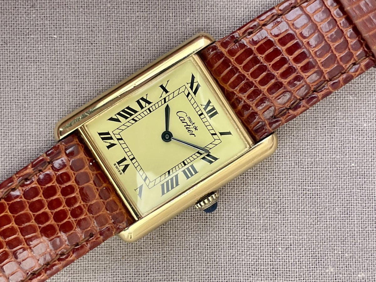 CARTIER MUST Montre en Vermeil, révisée  garantie . Modèle femme tank PM mécanique cal ETA 2512-photo-2