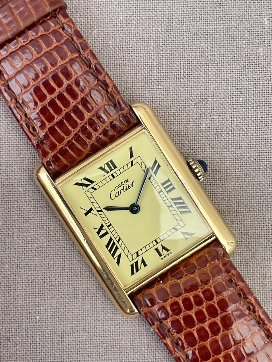 CARTIER MUST Montre en Vermeil, révisée  garantie . Modèle femme tank PM mécanique cal ETA 2512-photo-2