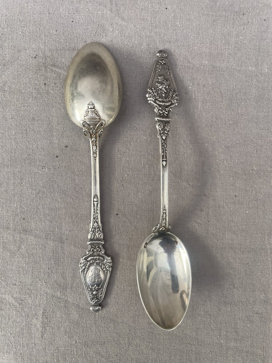 François Labat, Silversmith, Set Of 12 Dessert Teaspoons, Fine Silver, 19th Century, Minerva, Paris -photo-3