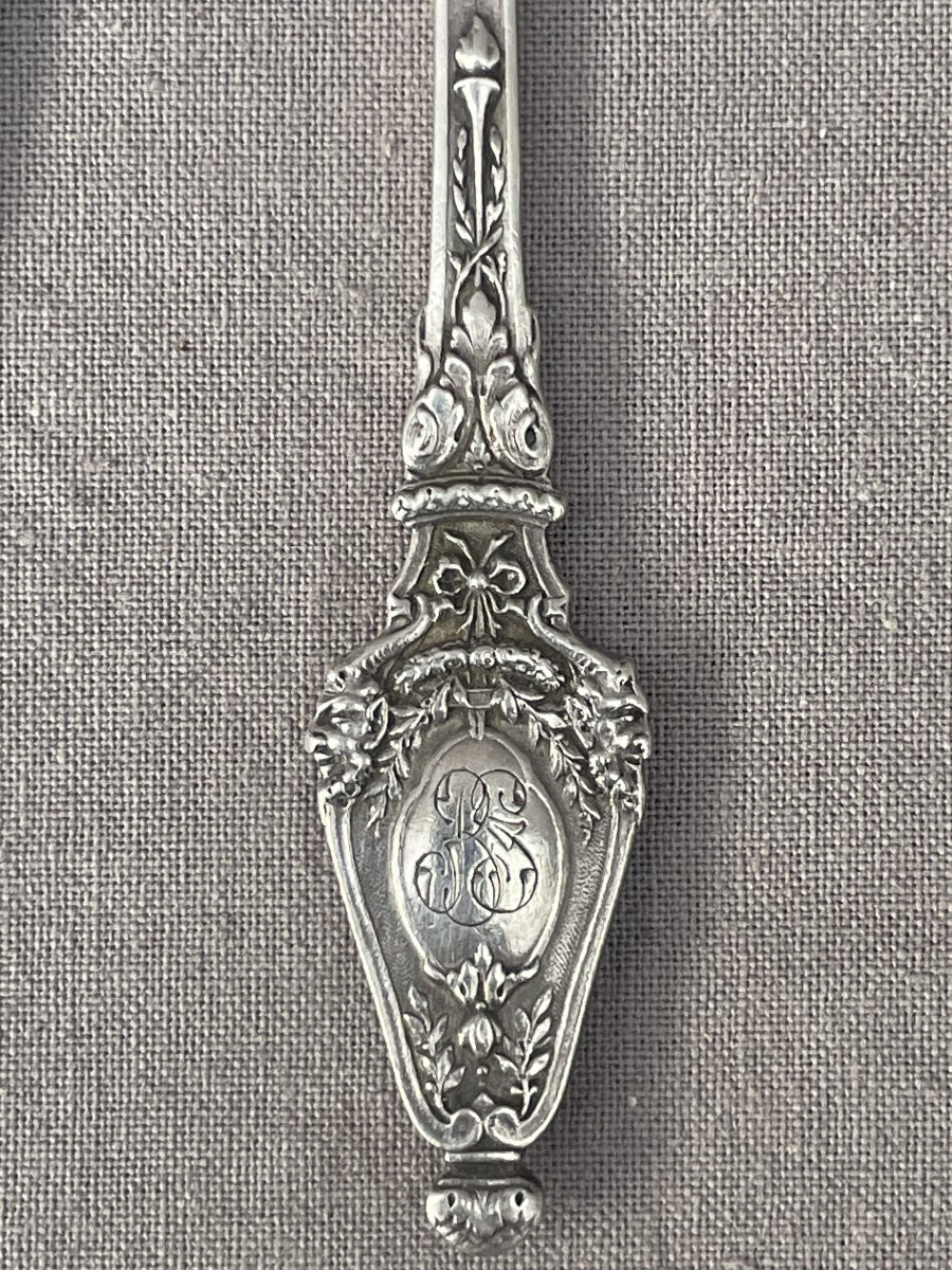 François Labat, Silversmith, Set Of 12 Dessert Teaspoons, Fine Silver, 19th Century, Minerva, Paris -photo-2