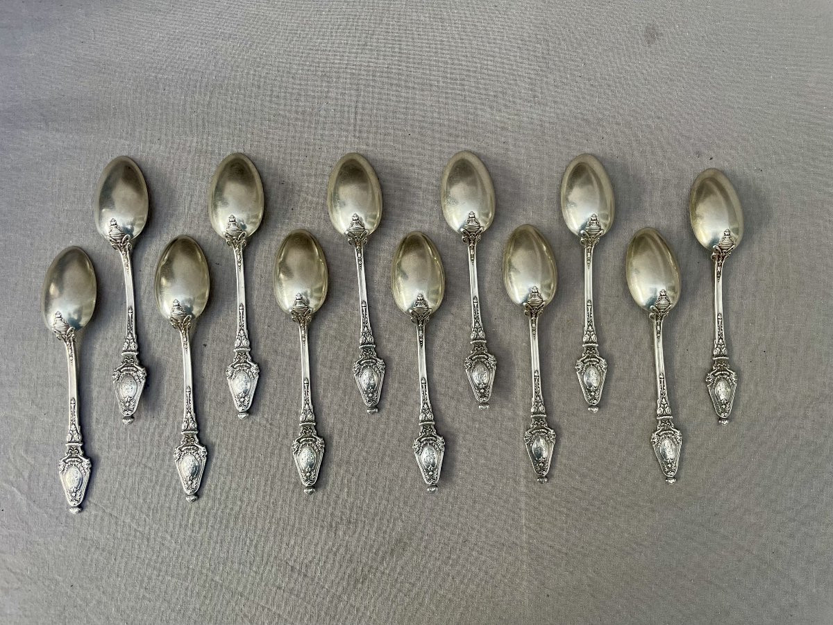 François Labat, Silversmith, Set Of 12 Dessert Teaspoons, Fine Silver, 19th Century, Minerva, Paris -photo-6