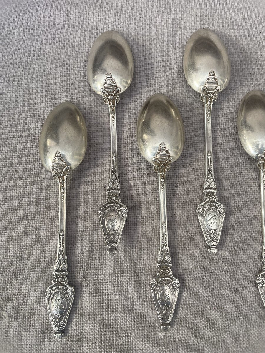 François Labat, Silversmith, Set Of 12 Dessert Teaspoons, Fine Silver, 19th Century, Minerva, Paris -photo-7