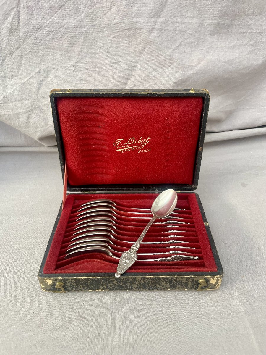 François Labat, Silversmith, Set Of 12 Dessert Teaspoons, Fine Silver, 19th Century, Minerva, Paris -photo-8