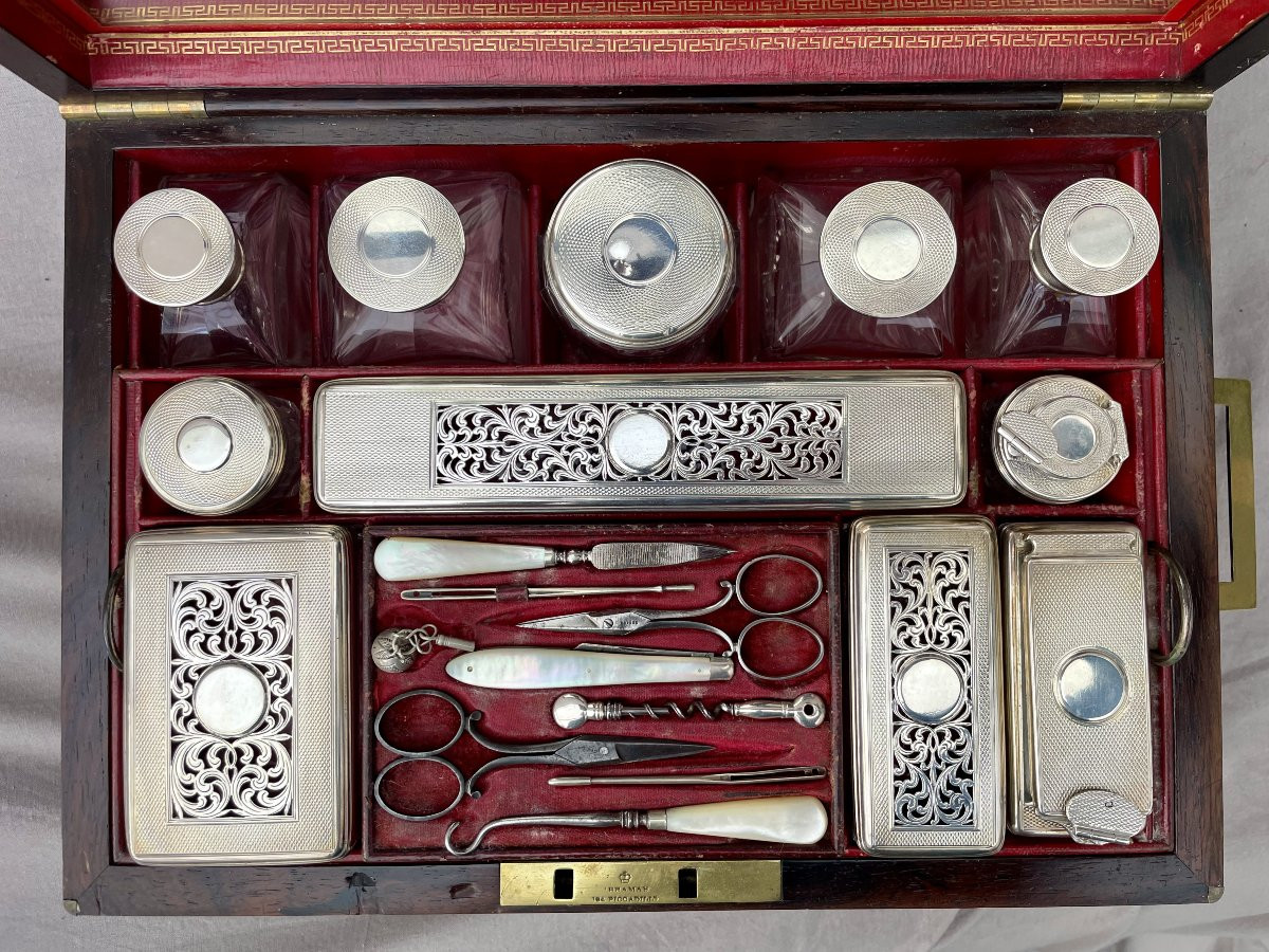 Coffret de toilette de voyage cristal & argent London D Edwards to Her Majesty 1840 19ème-photo-4