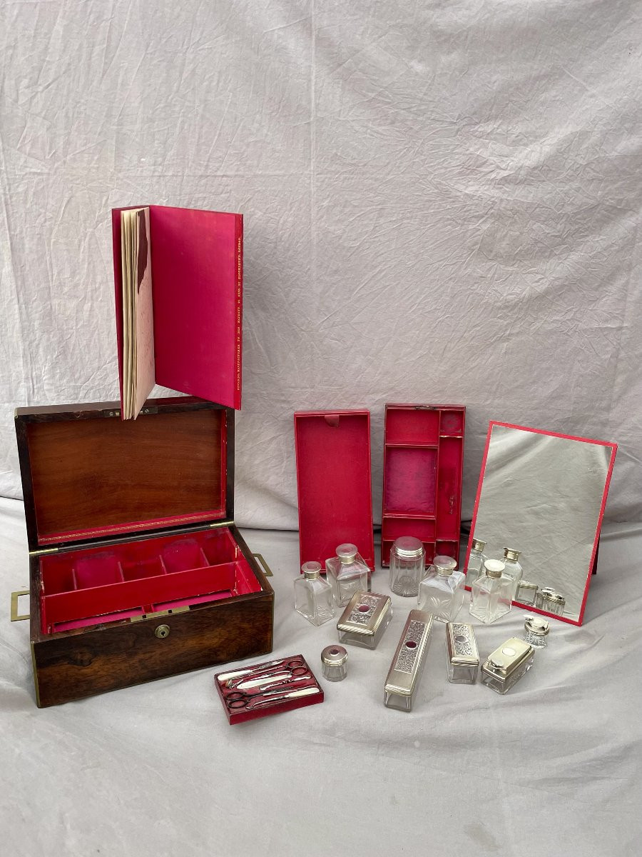 Coffret de toilette de voyage cristal & argent London D Edwards to Her Majesty 1840 19ème-photo-3