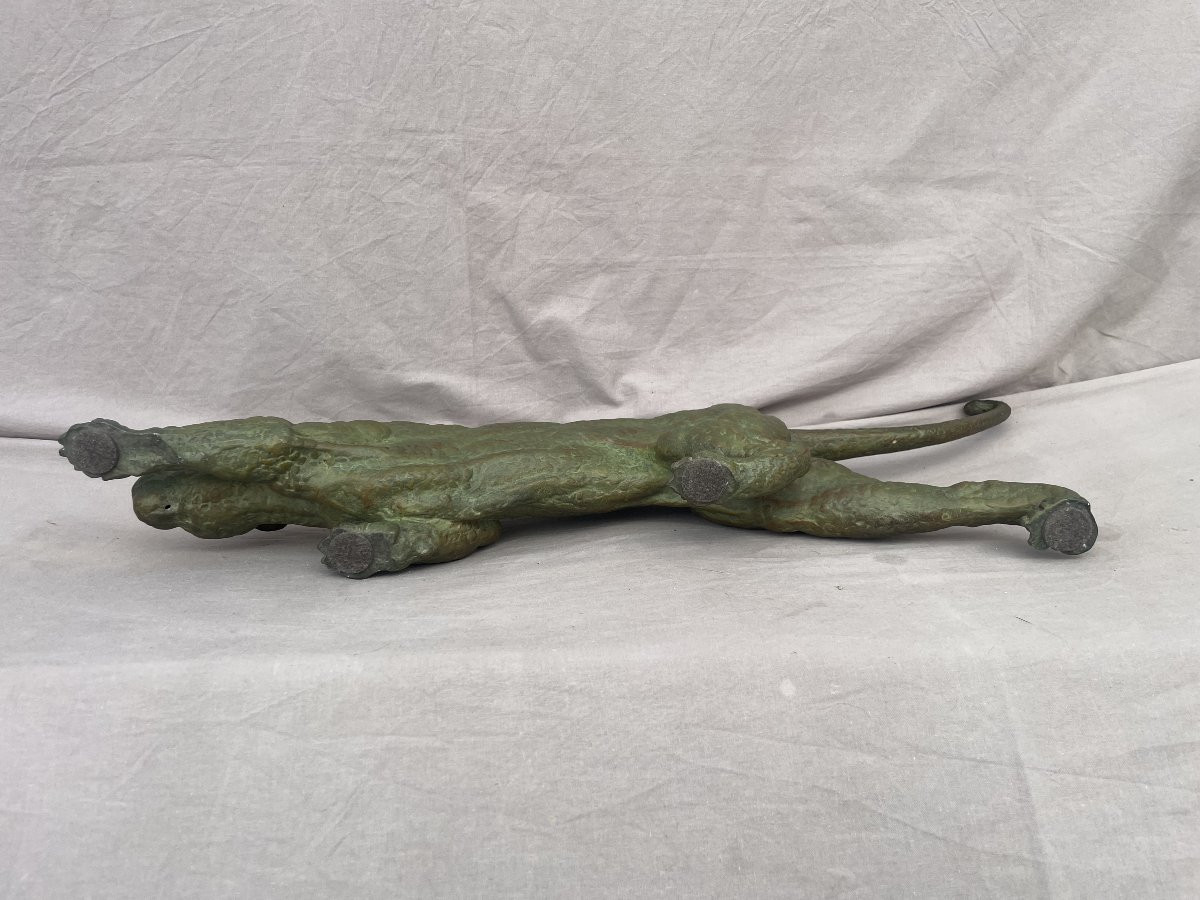 DEMETRE CHIPARUS (1888-1947)  Panthère à l'affût Épreuve en régule à patine vert antique 74cm -photo-5
