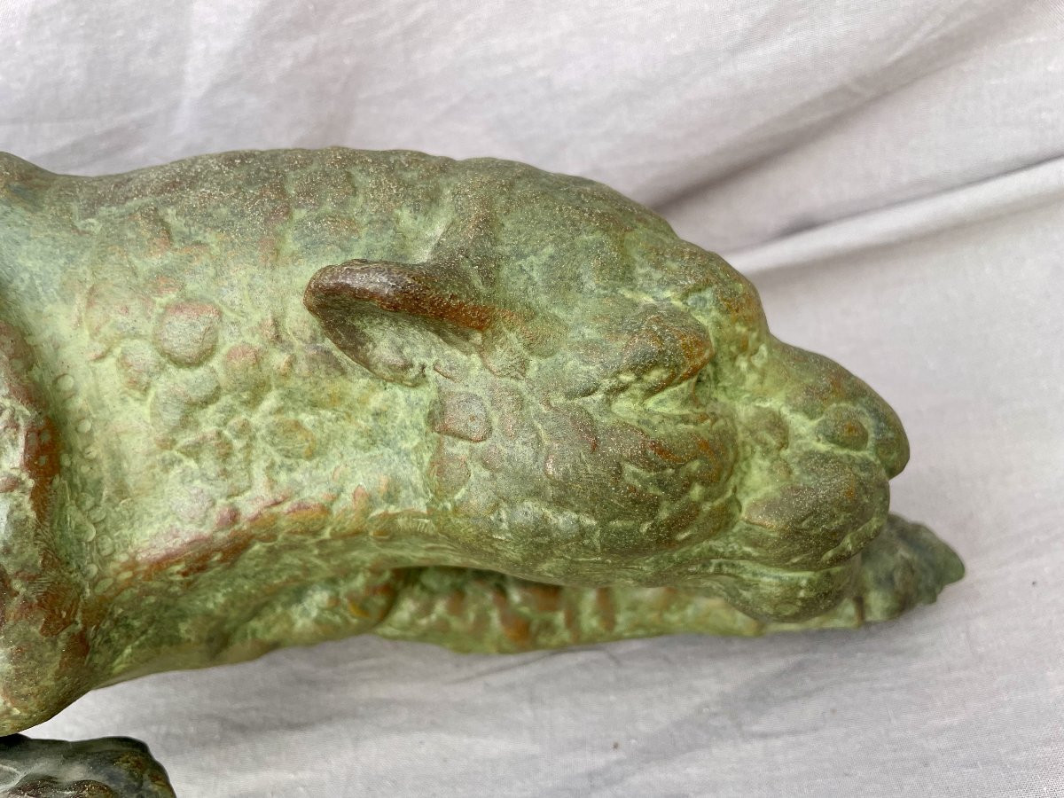 DEMETRE CHIPARUS (1888-1947)  Panthère à l'affût Épreuve en régule à patine vert antique 74cm -photo-6