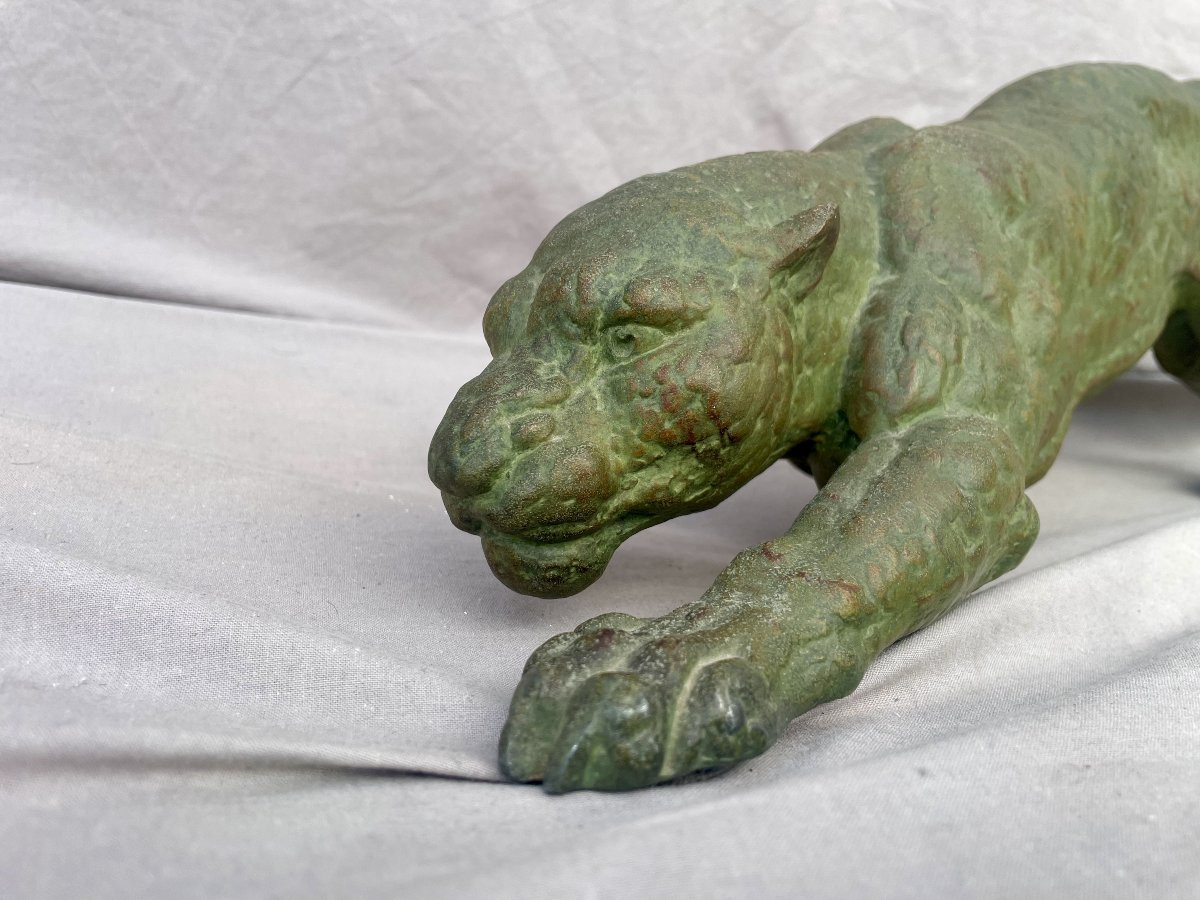 DEMETRE CHIPARUS (1888-1947)  Panthère à l'affût Épreuve en régule à patine vert antique 74cm -photo-8