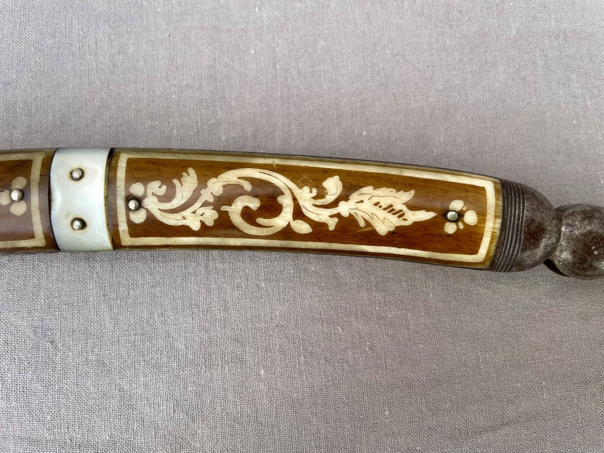 Navaja Espagne Tolède XIXème Grand Couteau pliant manche corne  et nacre L: 44 cm Lame :19,5cm -photo-1
