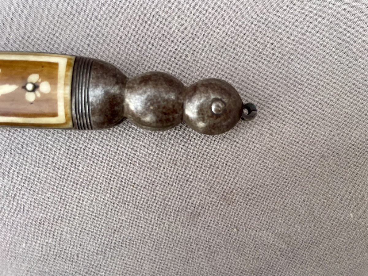 Navaja Espagne Tolède XIXème Grand Couteau pliant manche corne  et nacre L: 44 cm Lame :19,5cm -photo-4