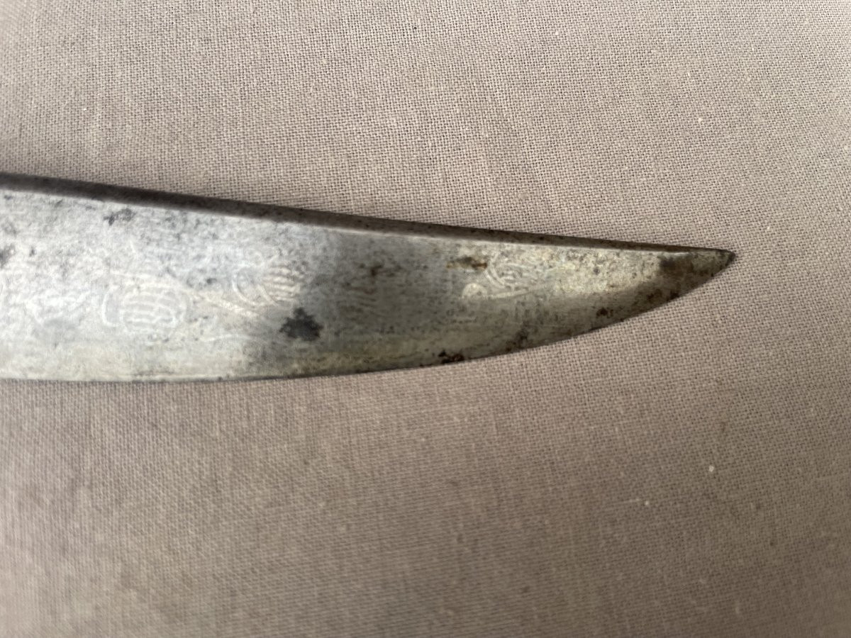 Navaja Espagne Tolède XIXème Grand Couteau pliant manche corne  et nacre L: 44 cm Lame :19,5cm -photo-7