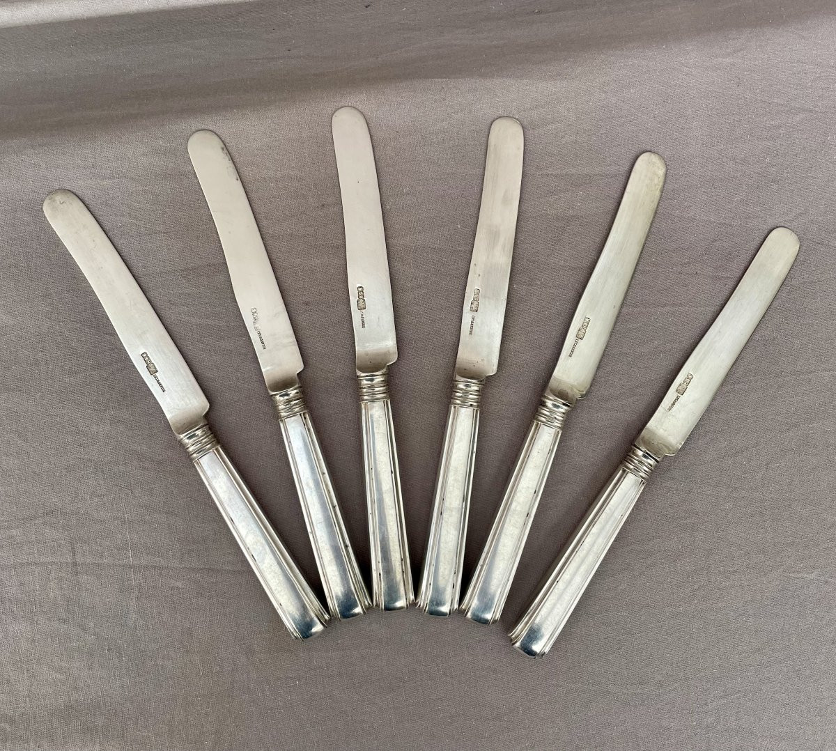 Carl Boianowski Set Of 6 Silver Knives 84 Russie Impériale Saint-pertersboug 1863 , 409gr-photo-2
