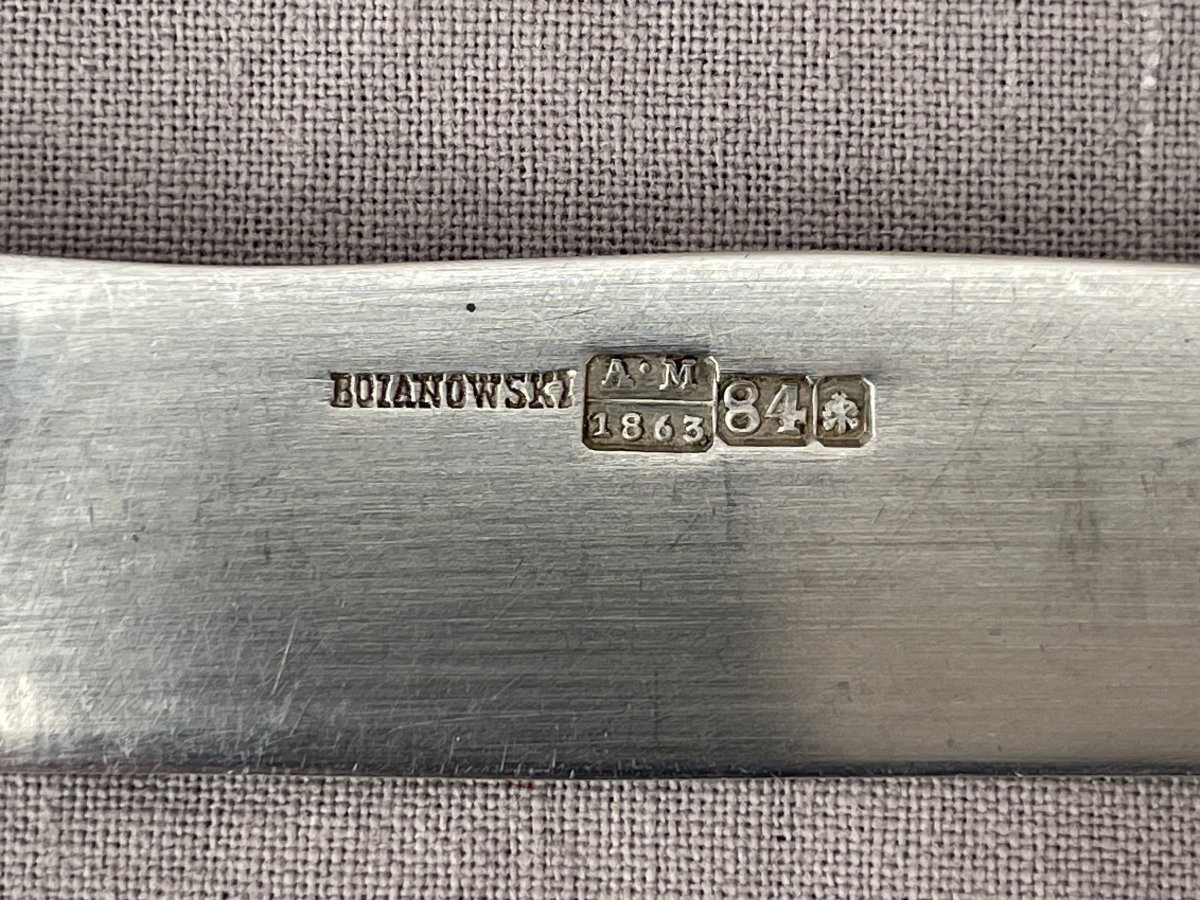 Carl Boianowski Set Of 6 Silver Knives 84 Russie Impériale Saint-pertersboug 1863 , 409gr-photo-4