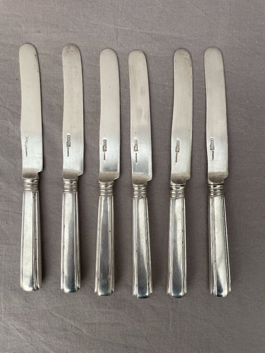 Carl Boianowski Set Of 6 Silver Knives 84 Russie Impériale Saint-pertersboug 1863 , 409gr-photo-2