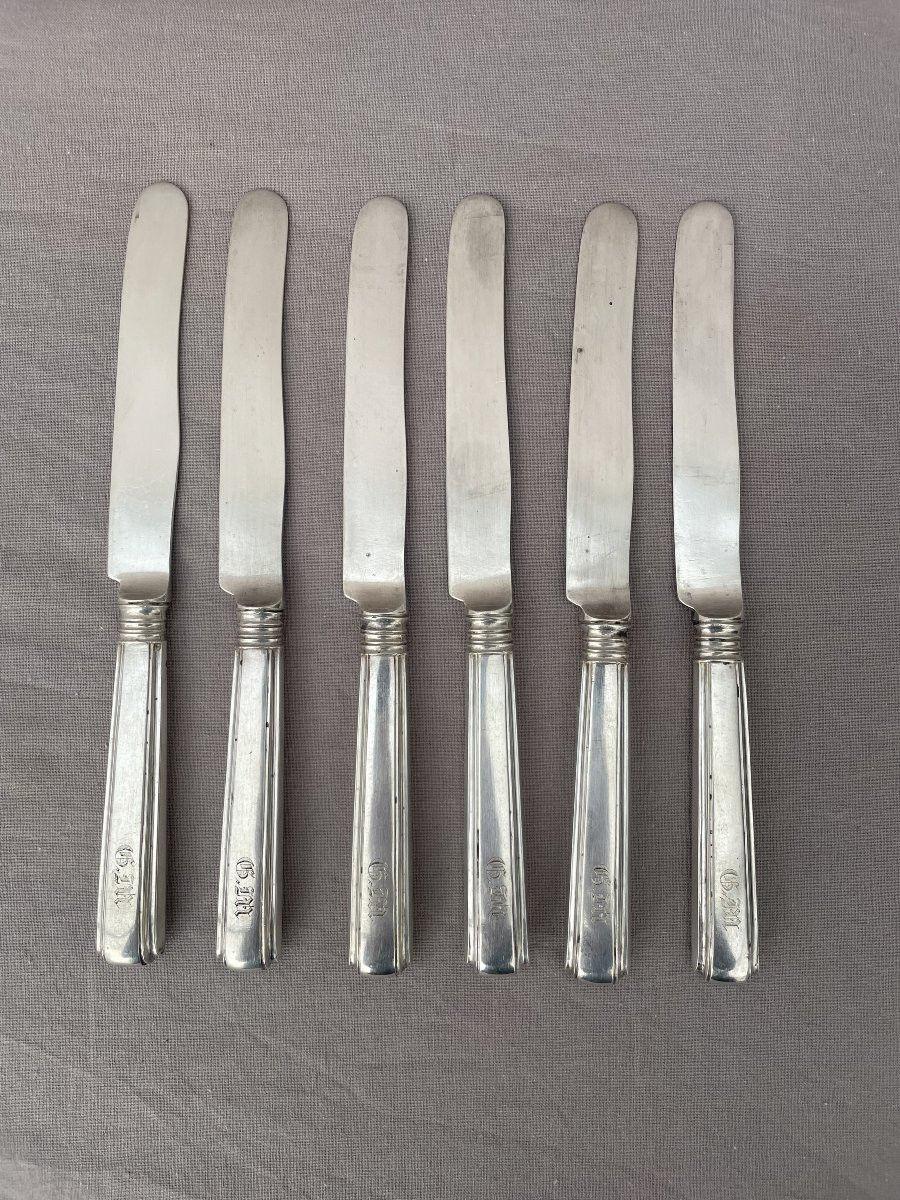 Carl Boianowski Set Of 6 Silver Knives 84 Russie Impériale Saint-pertersboug 1863 , 409gr-photo-3