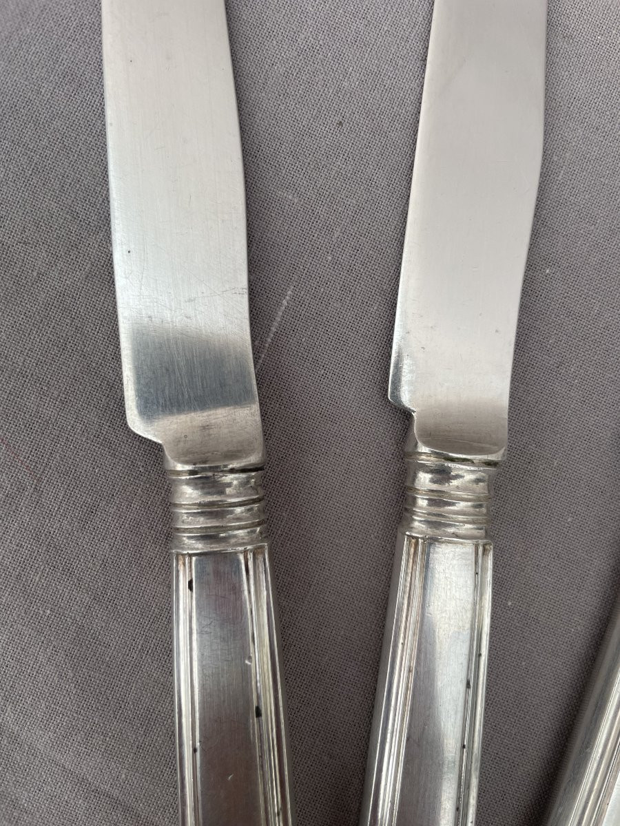 Carl Boianowski Set Of 6 Silver Knives 84 Russie Impériale Saint-pertersboug 1863 , 409gr-photo-6