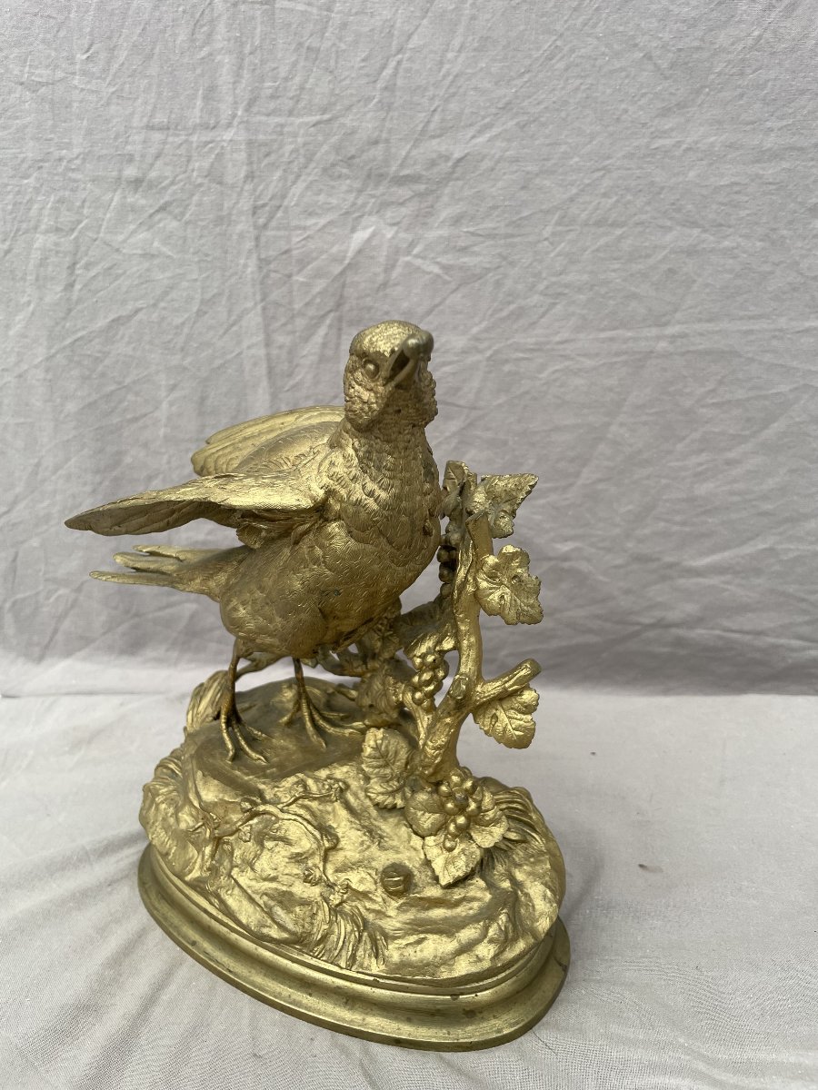Jules Moigniez (1835–1894) Bird: Grape Thrush Or Berry Thrush 23 × 18 Cm 19th Century Gilded Bronze-photo-2