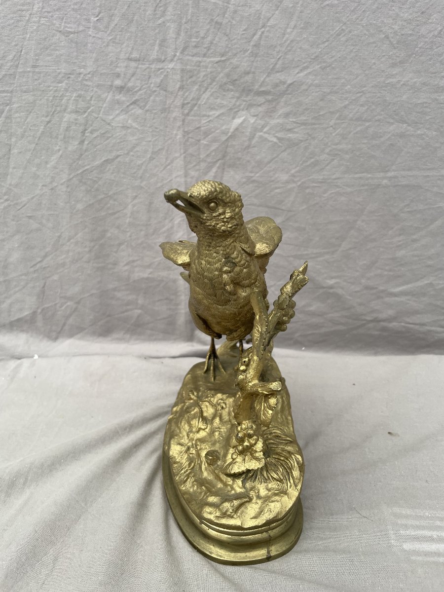 Jules Moigniez (1835–1894) Bird: Grape Thrush Or Berry Thrush 23 × 18 Cm 19th Century Gilded Bronze-photo-3