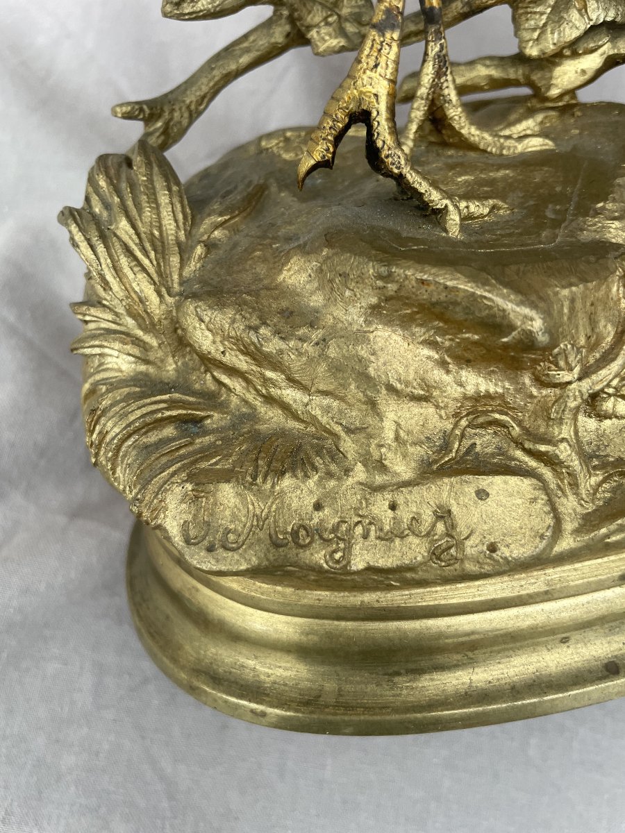 Jules Moigniez (1835–1894) Bird: Grape Thrush Or Berry Thrush 23 × 18 Cm 19th Century Gilded Bronze-photo-5