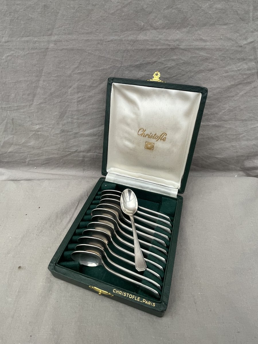 CHRISTOFLE Paris Modèle America 12 cuillères à moka café en métal argenté dans  écrin coffret -photo-6