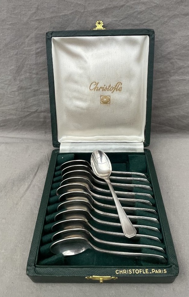 CHRISTOFLE Paris Modèle America 12 cuillères à moka café en métal argenté dans  écrin coffret 
