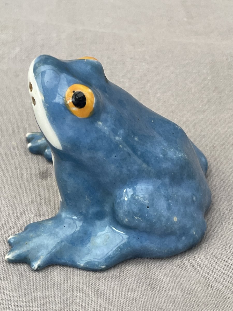 Edouard-marcel Sandoz (1881–1971) For Haviland: Frog Salt Shaker, Blue Glazed Porcelain-photo-3
