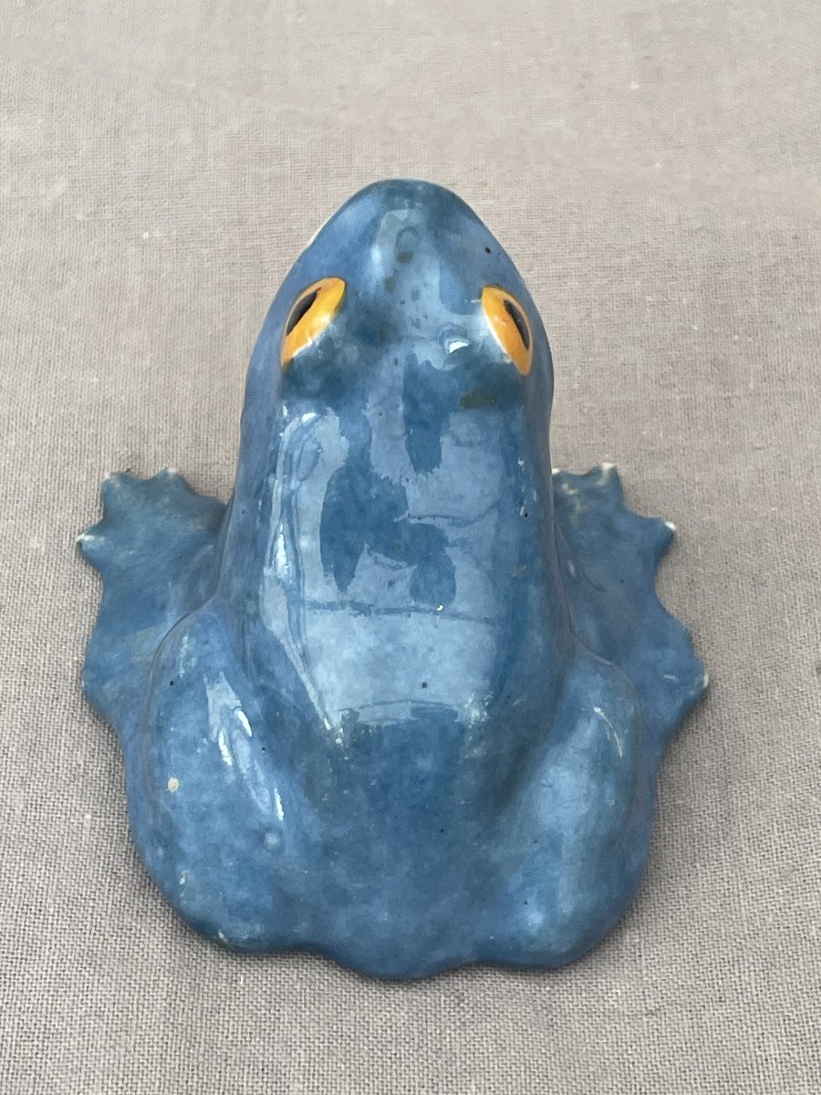 Edouard-marcel Sandoz (1881–1971) For Haviland: Frog Salt Shaker, Blue Glazed Porcelain-photo-4
