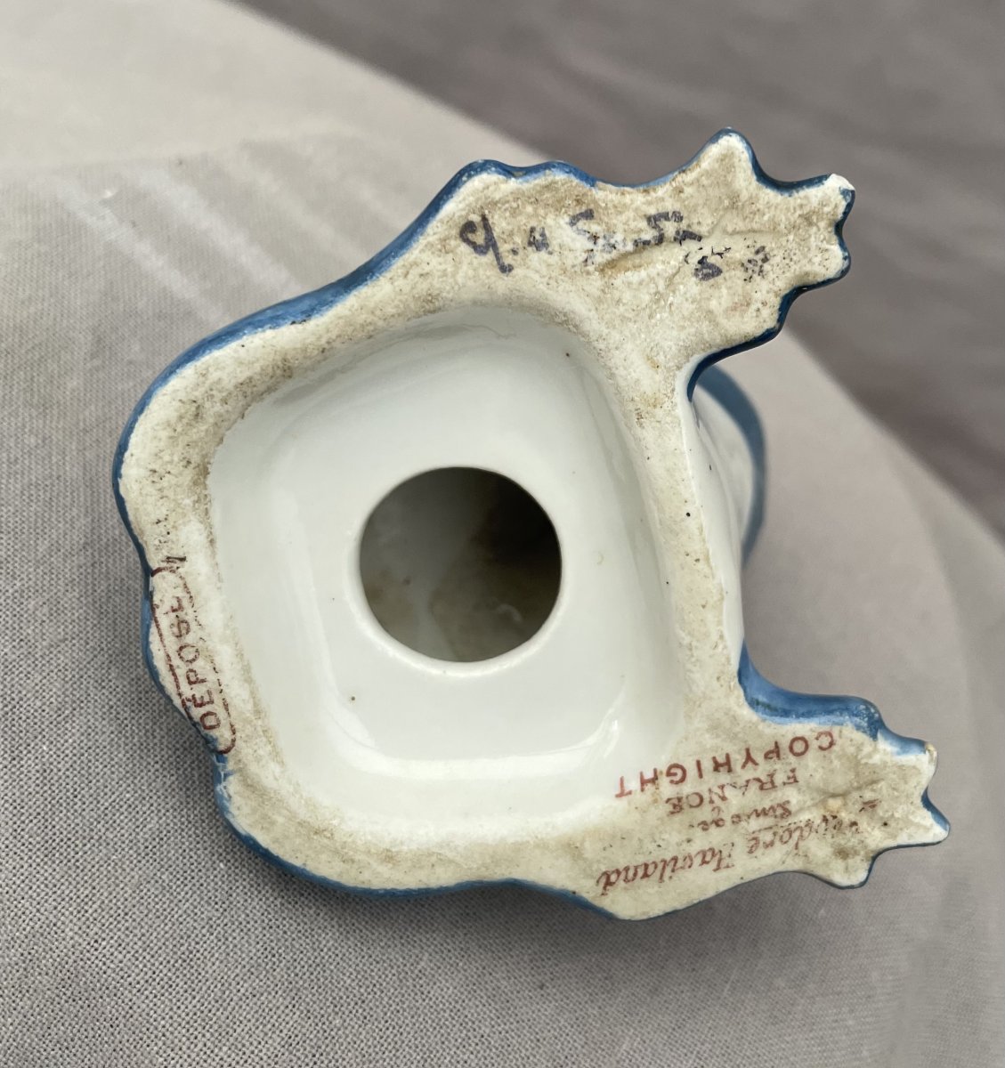 Edouard-marcel Sandoz (1881–1971) For Haviland: Frog Salt Shaker, Blue Glazed Porcelain-photo-2