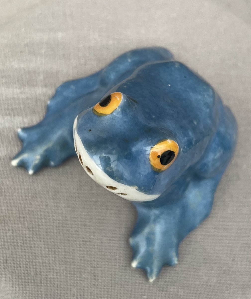 Edouard-marcel Sandoz (1881–1971) For Haviland: Frog Salt Shaker, Blue Glazed Porcelain-photo-3