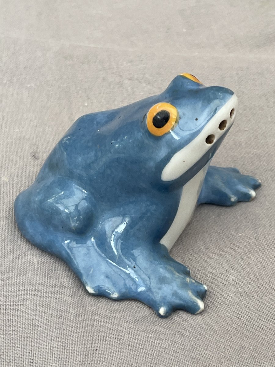 Edouard-marcel Sandoz (1881–1971) For Haviland: Frog Salt Shaker, Blue Glazed Porcelain