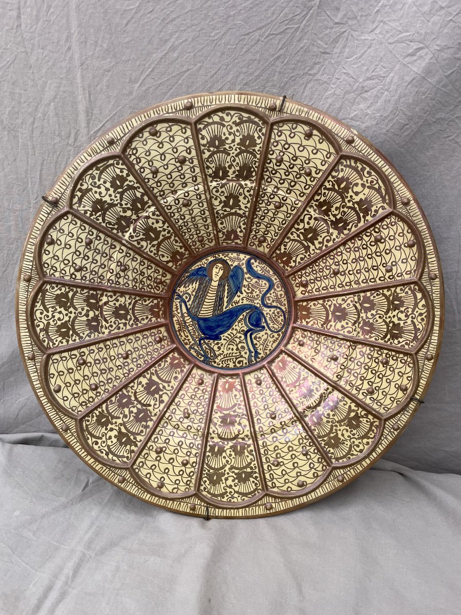 Plat hispano-mauresque à la harpie Espagne, Faïence Manises  Valence, fin XIXème siècle 46 cm -photo-5