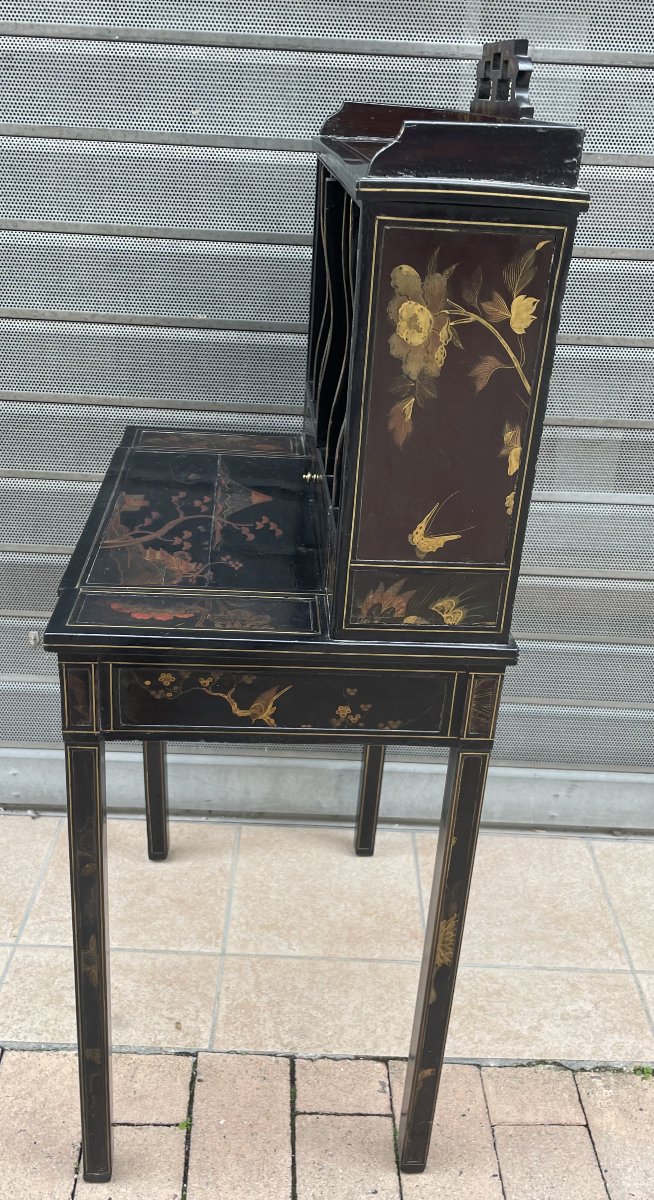 Alphonse Giroux, Paris: "bonheur Du Jour" In Japanese Style, Napoleon III Period, Signed Japanese Lacquer, 19th Century -photo-3