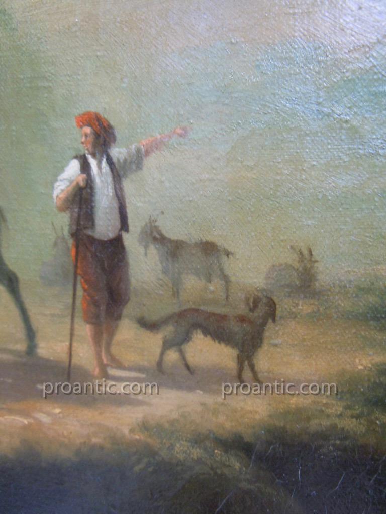 Paysage XIXème Huile Sur Toile Berger Au Turban Rouge Italie Lombardie 19ème-photo-7