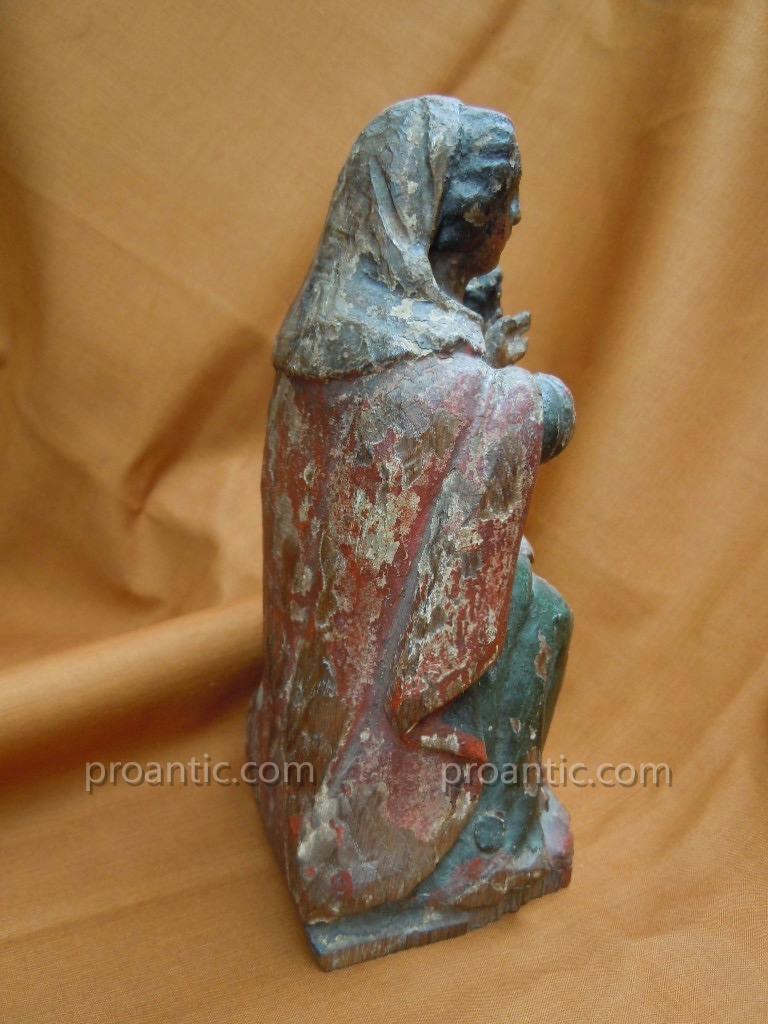 Virgin And Child Statue Wood Polychrome XVIIIème Oak-photo-3