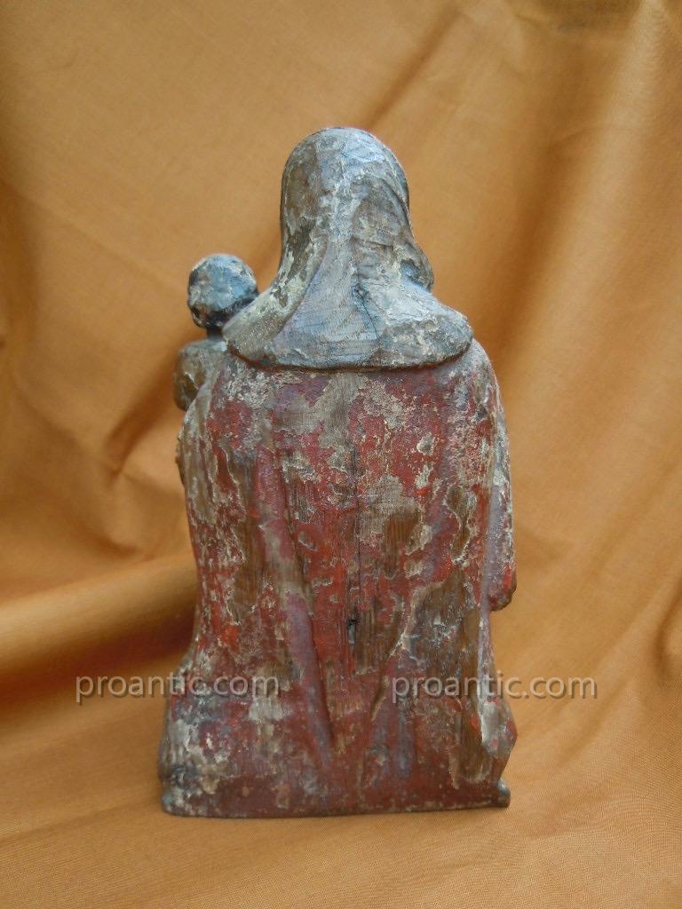 Virgin And Child Statue Wood Polychrome XVIIIème Oak-photo-4