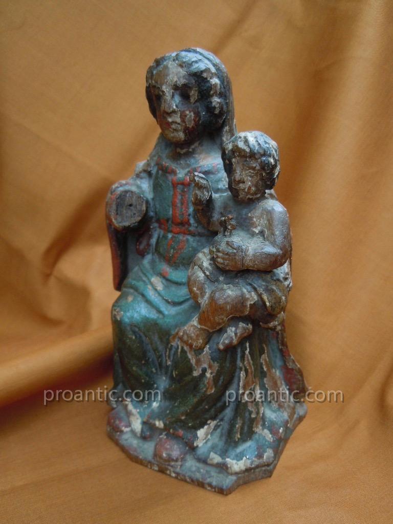 Virgin And Child Statue Wood Polychrome XVIIIème Oak-photo-2