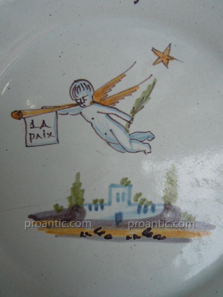 Plate Nevers Peace Patriotic Earthenware 18th Revolutionary Polychrome XVIII