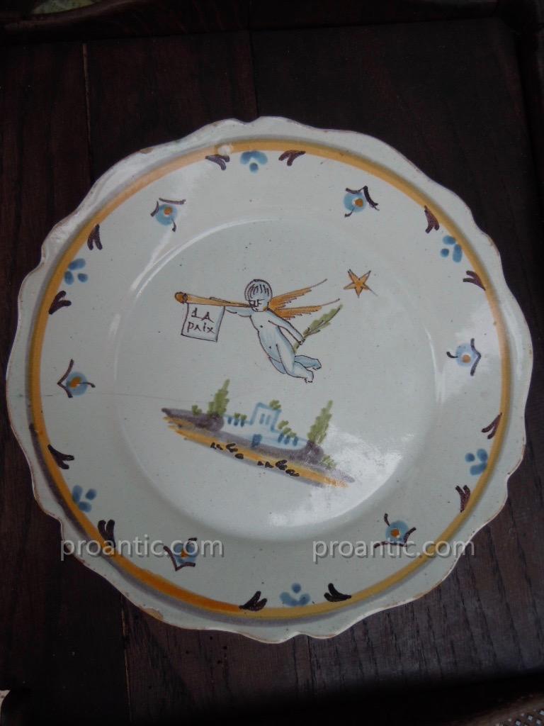 Plate Nevers Peace Patriotic Earthenware 18th Revolutionary Polychrome XVIII-photo-2