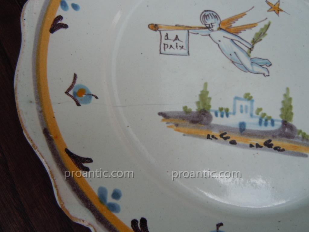 Plate Nevers Peace Patriotic Earthenware 18th Revolutionary Polychrome XVIII-photo-3