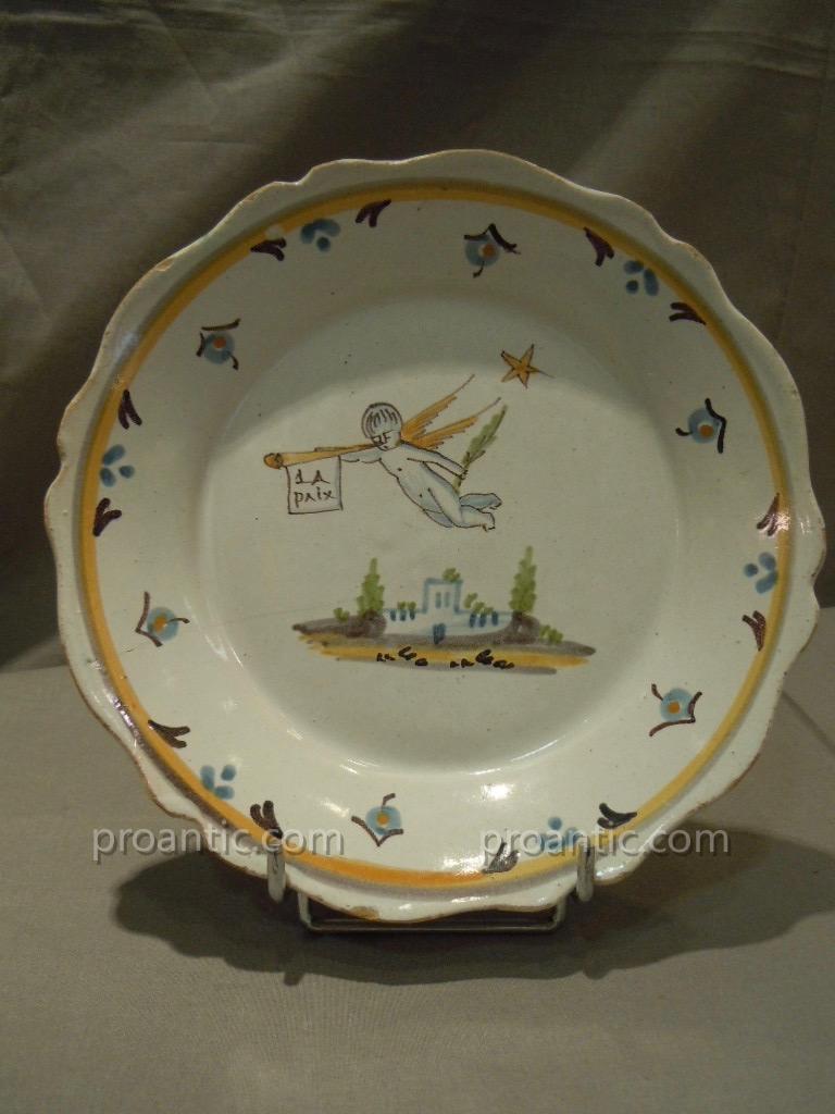 Plate Nevers Peace Patriotic Earthenware 18th Revolutionary Polychrome XVIII-photo-1