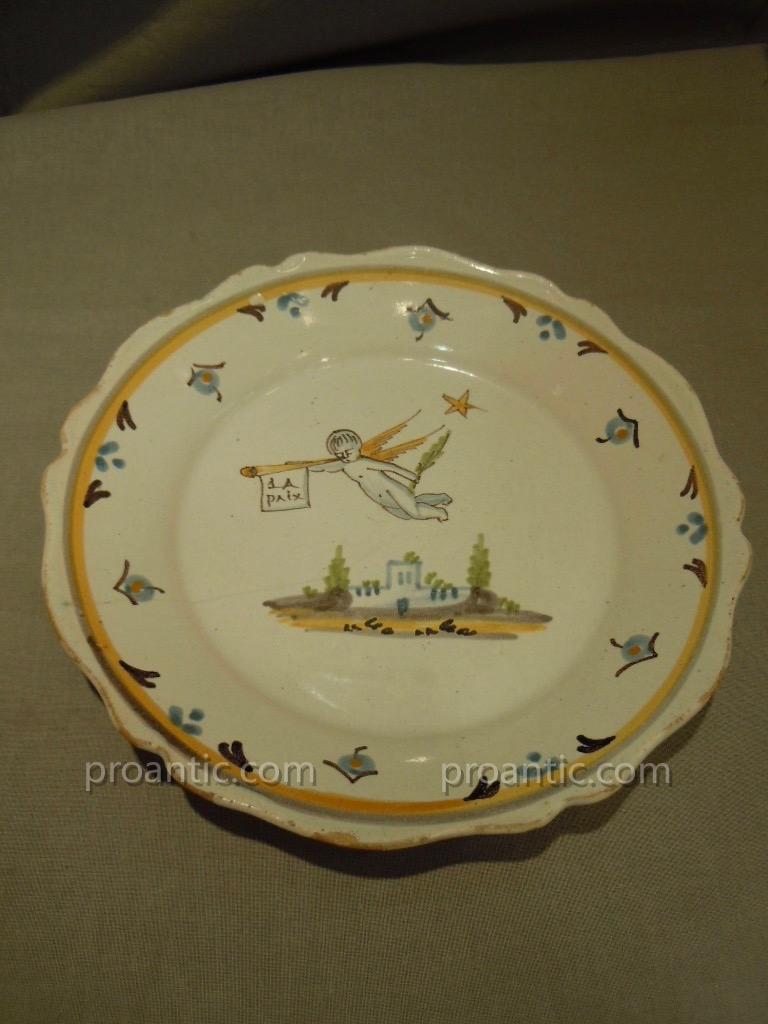 Plate Nevers Peace Patriotic Earthenware 18th Revolutionary Polychrome XVIII-photo-4