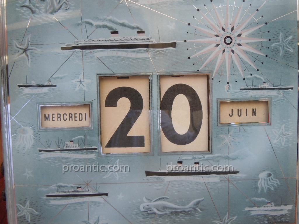 Calendrier Perpétuel Cgt Compagnie Générale Transatlantique Années 50 En Verre églomisé