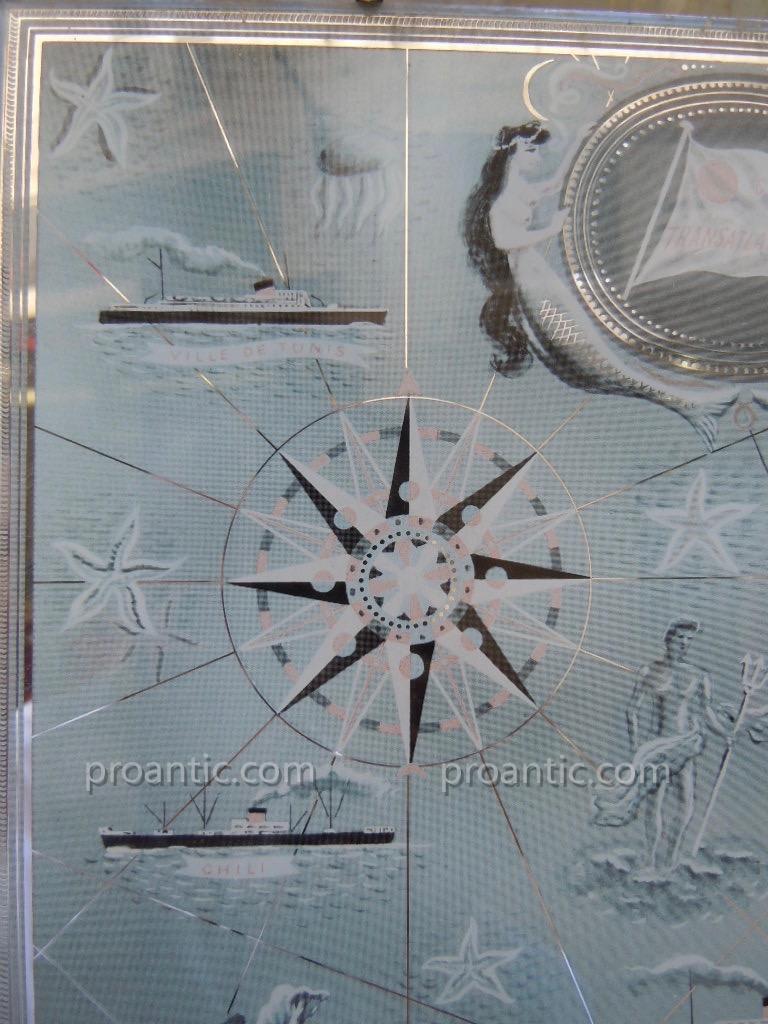 Perpetual Calendar Cgt Compagnie Générale Transatlantique 50s Eglomisé Glass-photo-3