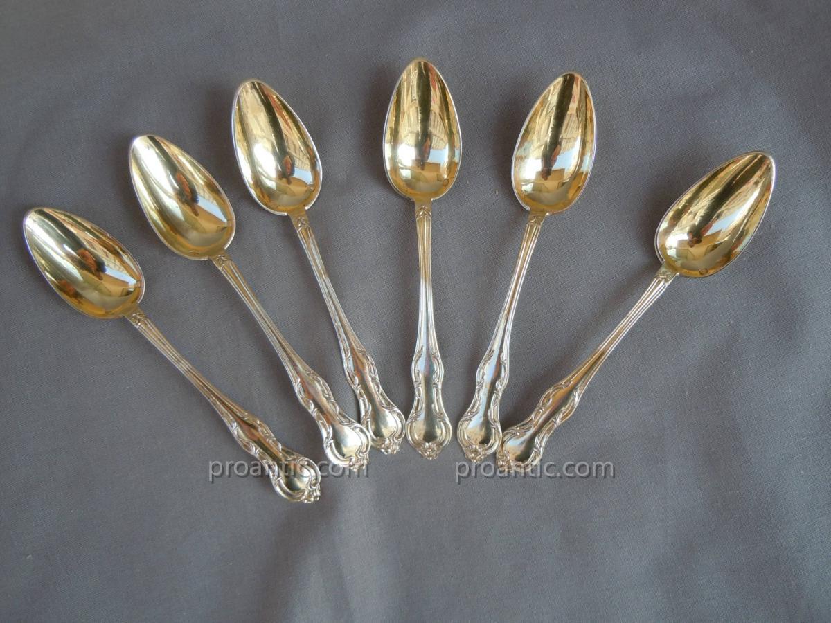 Suite Of 6 Tea Spoons Dessert In Silver Vermeil Minerve Napoléon III Box Rosewood-photo-1