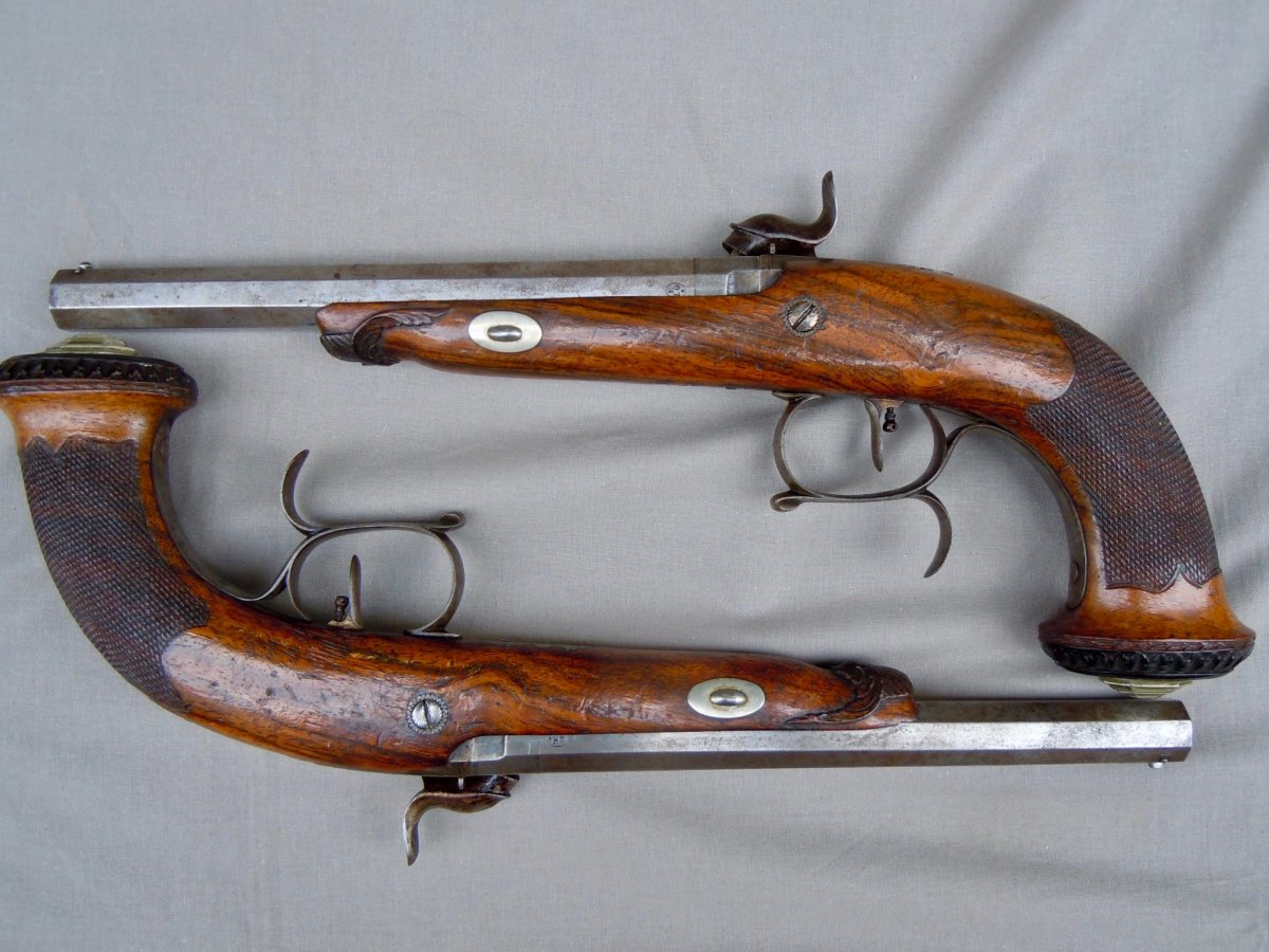 Coffret Cassette N&eacute;cessaire Pistolets De Duel Sign&eacute;s Lassence Rong&eacute; Liege Circa 1840 XIX&egrave;me Louis-Philippe -photo-4
