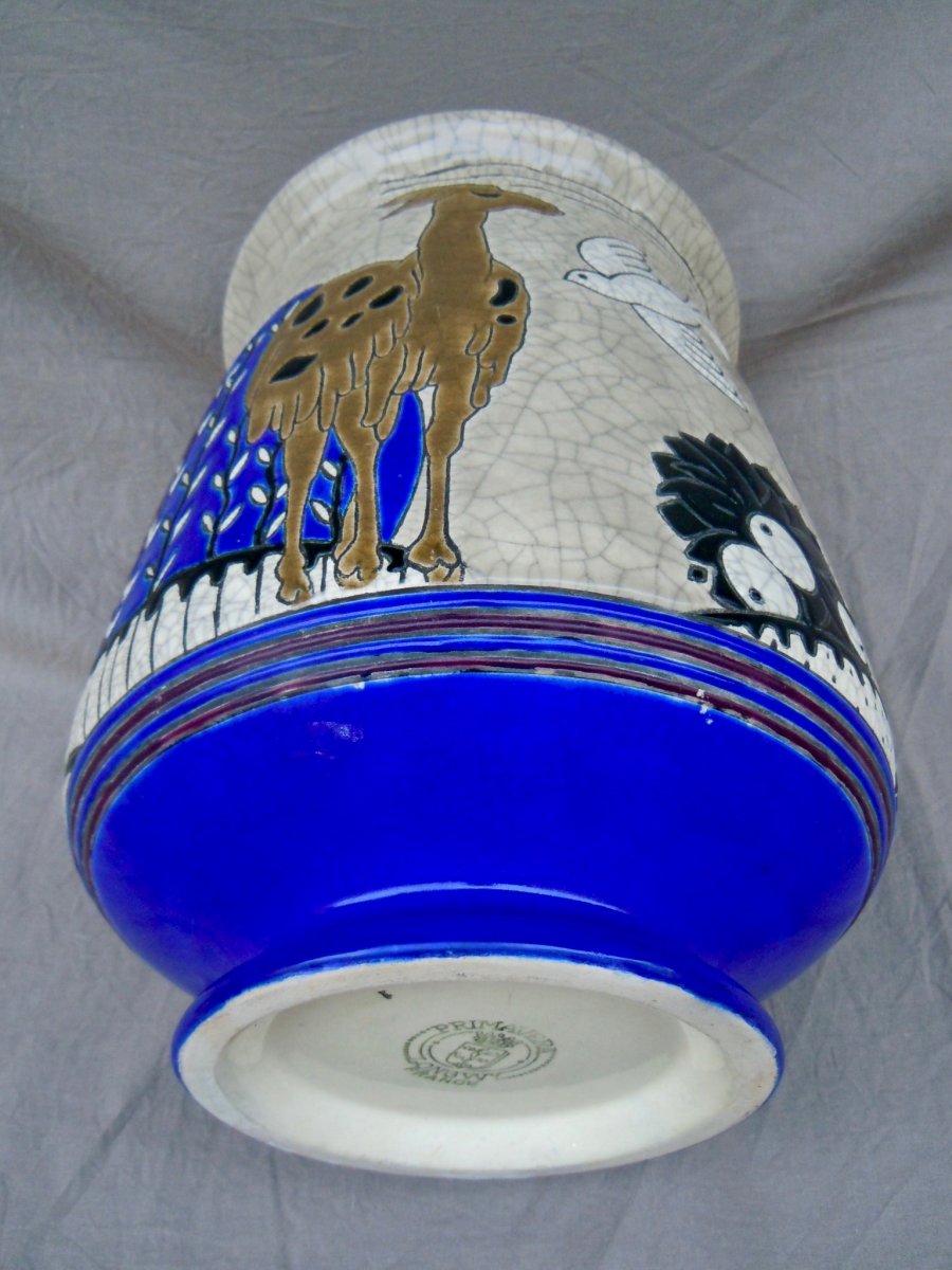 Longwy & Primavera Lama Vase In Enamels Relief Art Deco 1930 Art Deco-photo-2